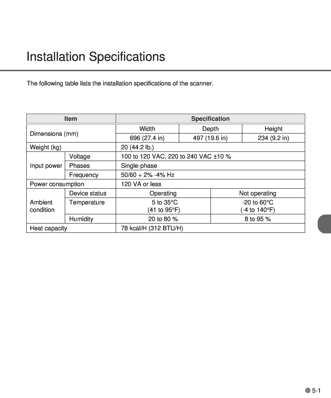 Fujitsu M3097DE, M3097DG manual Installation Specifications 