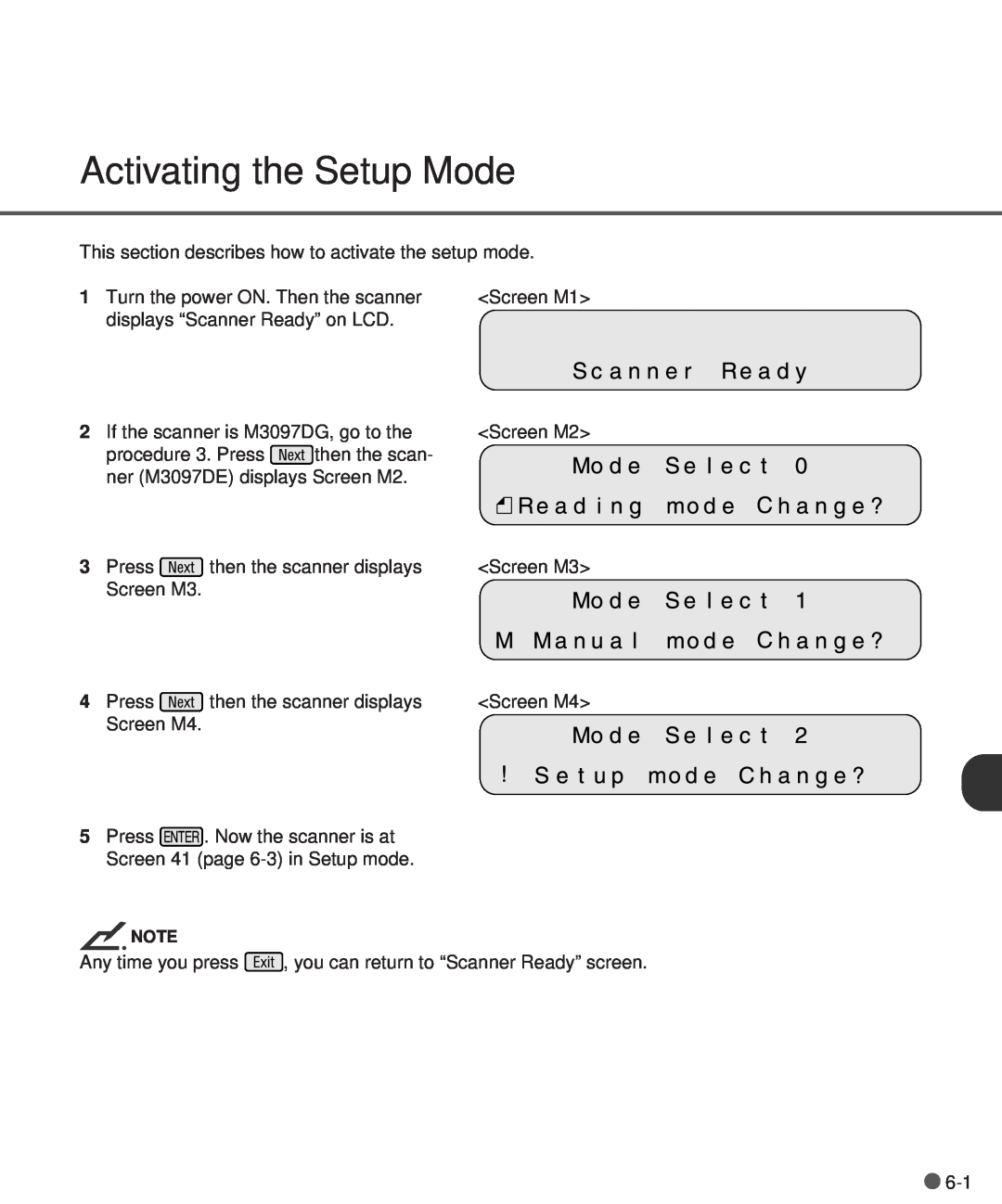Fujitsu M3097DG, M3097DE manual Activating the Setup Mode 