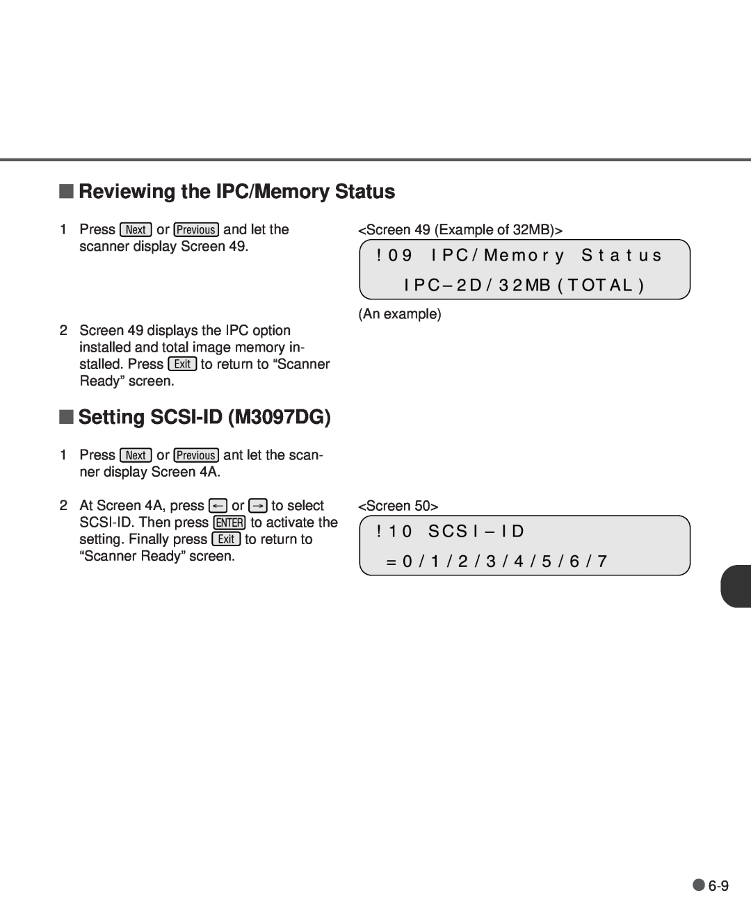 Fujitsu M3097DE manual Reviewing the IPC/Memory Status, Setting SCSI-ID M3097DG 
