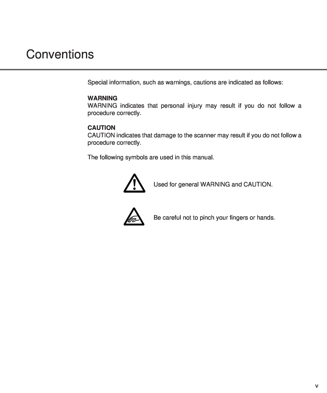 Fujitsu M3097DE, M3097DG Conventions, The following symbols are used in this manual, Used for general WARNING and CAUTION 