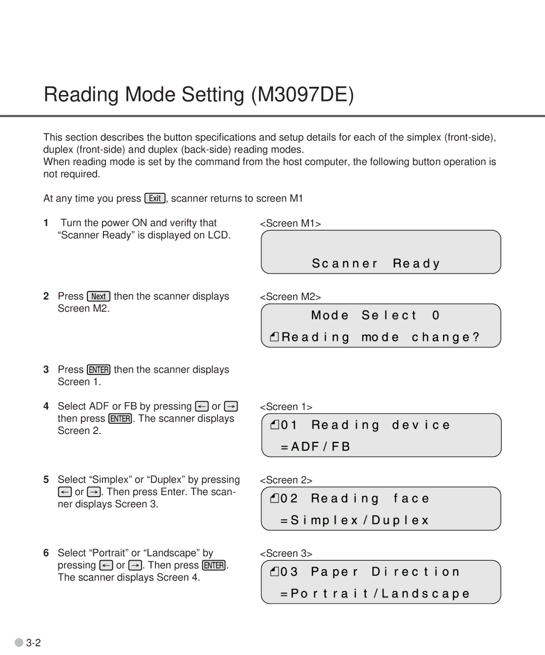 Fujitsu M3097DG manual Reading Mode Setting M3097DE 