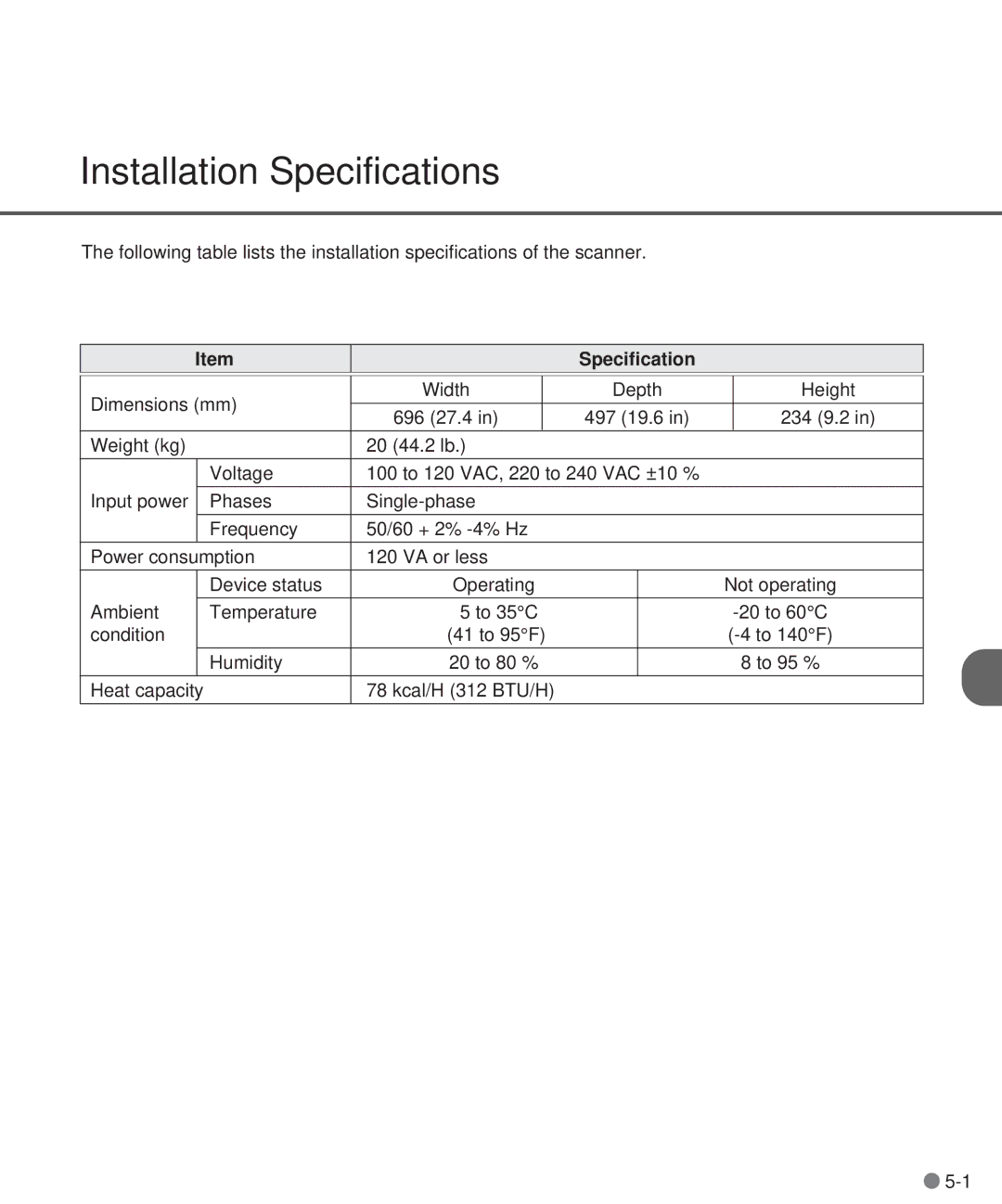 Fujitsu M3097DE, M3097DG manual Installation Specifications 