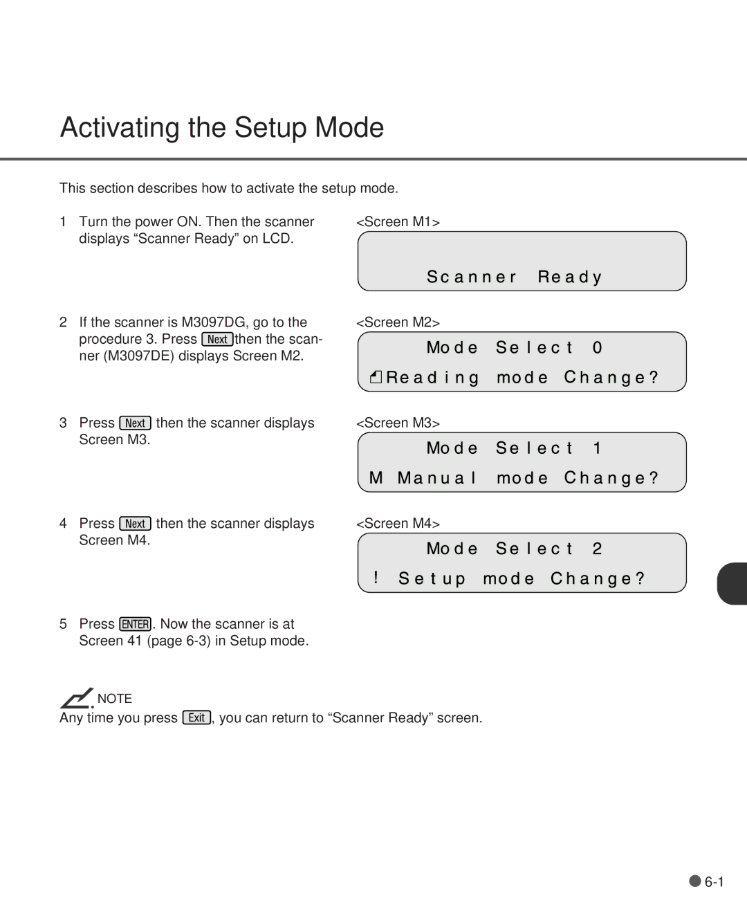 Fujitsu M3097DG, M3097DE manual Activating the Setup Mode 