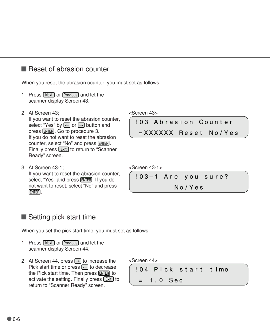 Fujitsu M3097DE, M3097DG manual Reset of abrasion counter, Setting pick start time 