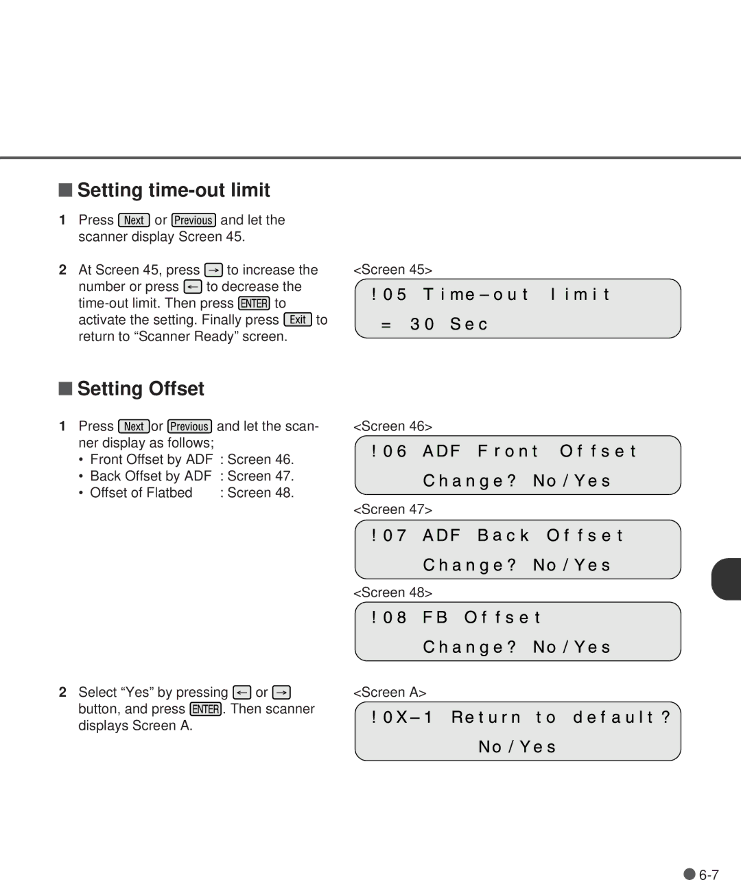 Fujitsu M3097DG, M3097DE manual Setting time-out limit, Setting Offset 