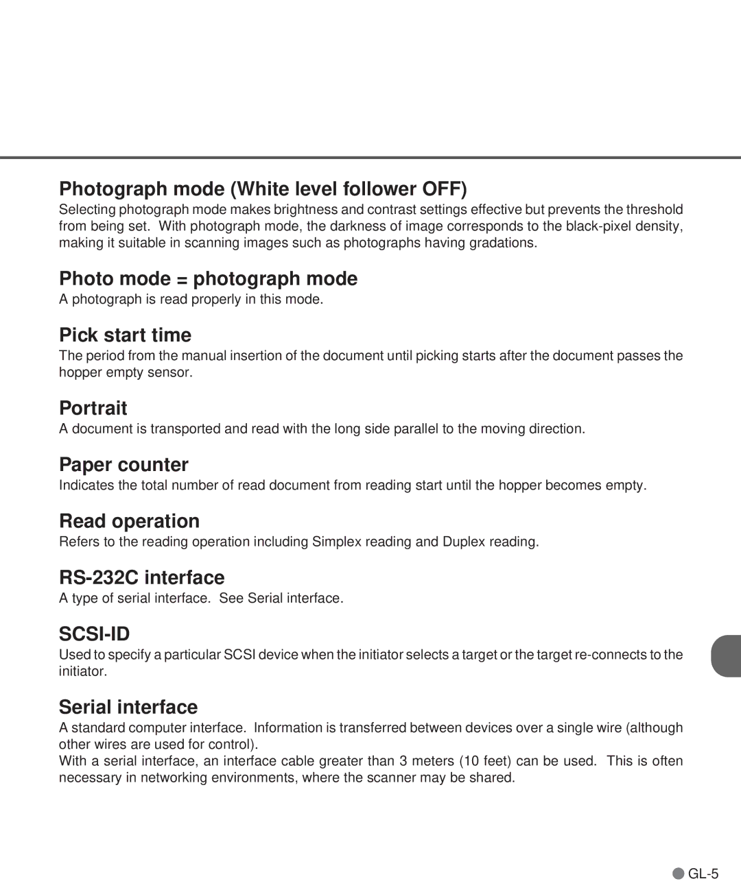 Fujitsu M3097DG, M3097DE Photograph mode White level follower OFF, Photo mode = photograph mode, Pick start time, Portrait 