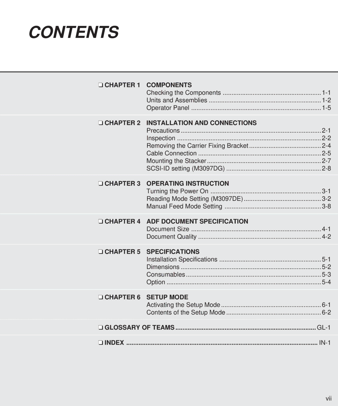 Fujitsu M3097DE, M3097DG manual Contents 