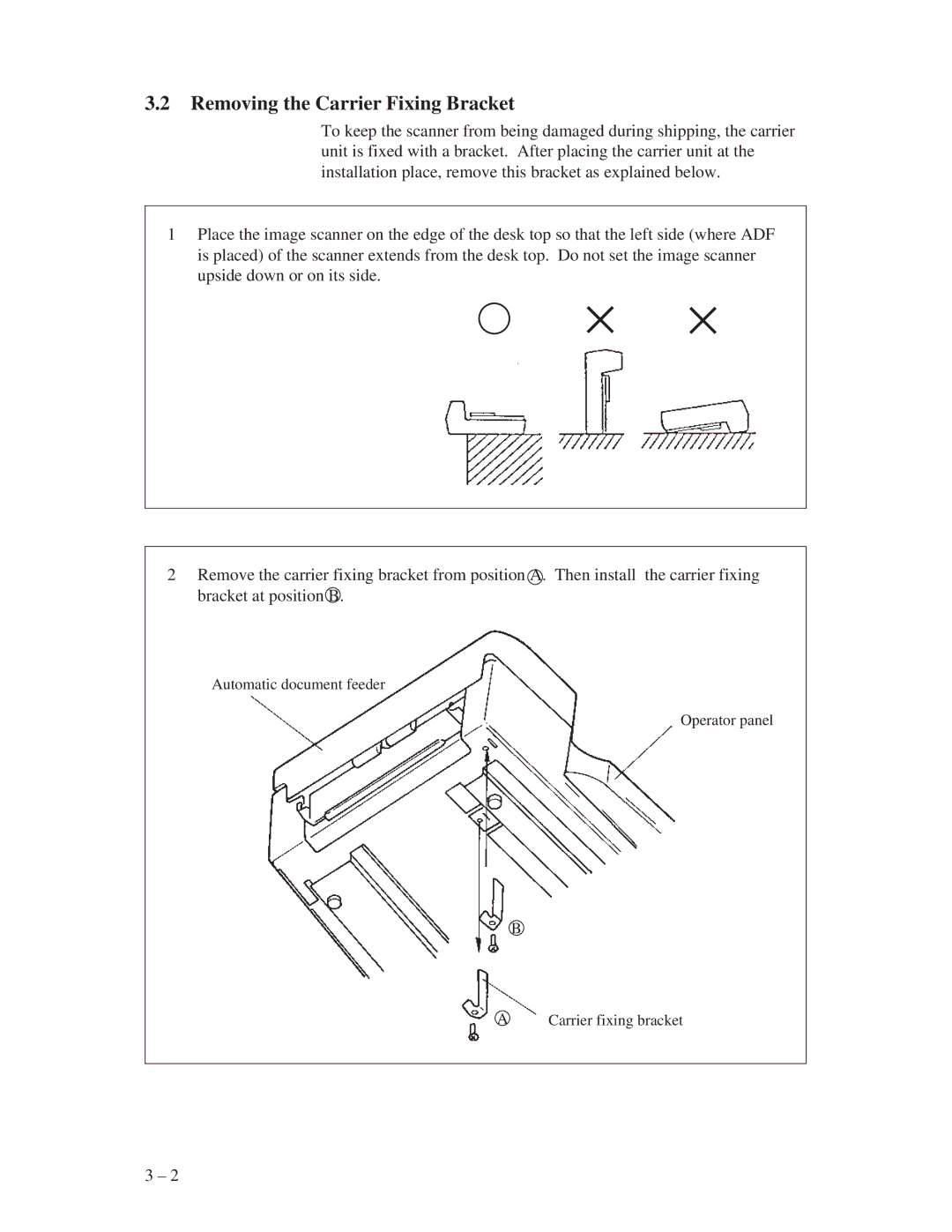 Fujitsu M3097G+, M3097E+ manual × ×, Removing the Carrier Fixing Bracket 