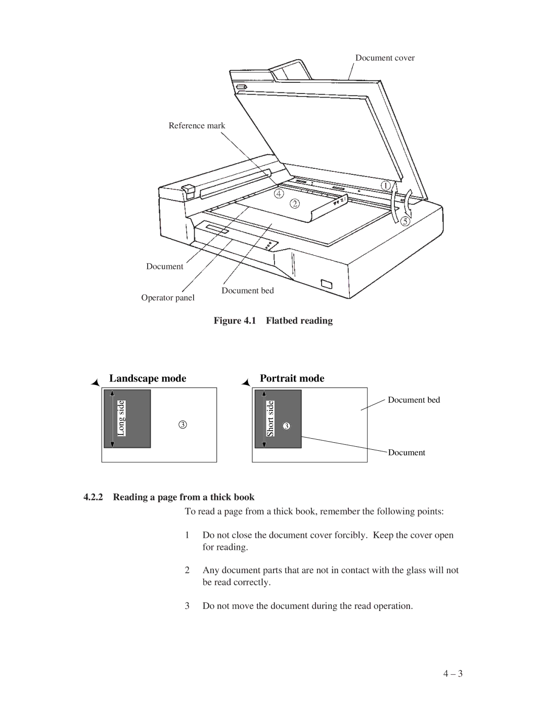 Fujitsu M3097E+, M3097G+ manual Flatbed reading, Reading a page from a thick book 