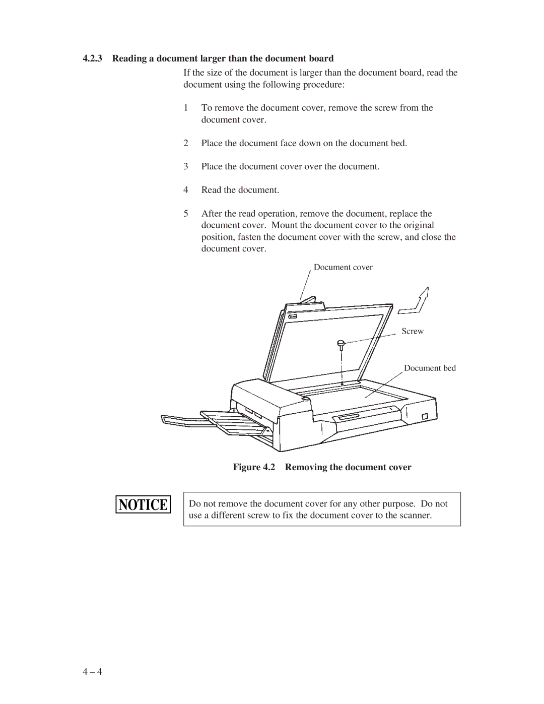 Fujitsu M3097G+, M3097E+ manual Reading a document larger than the document board, Removing the document cover 