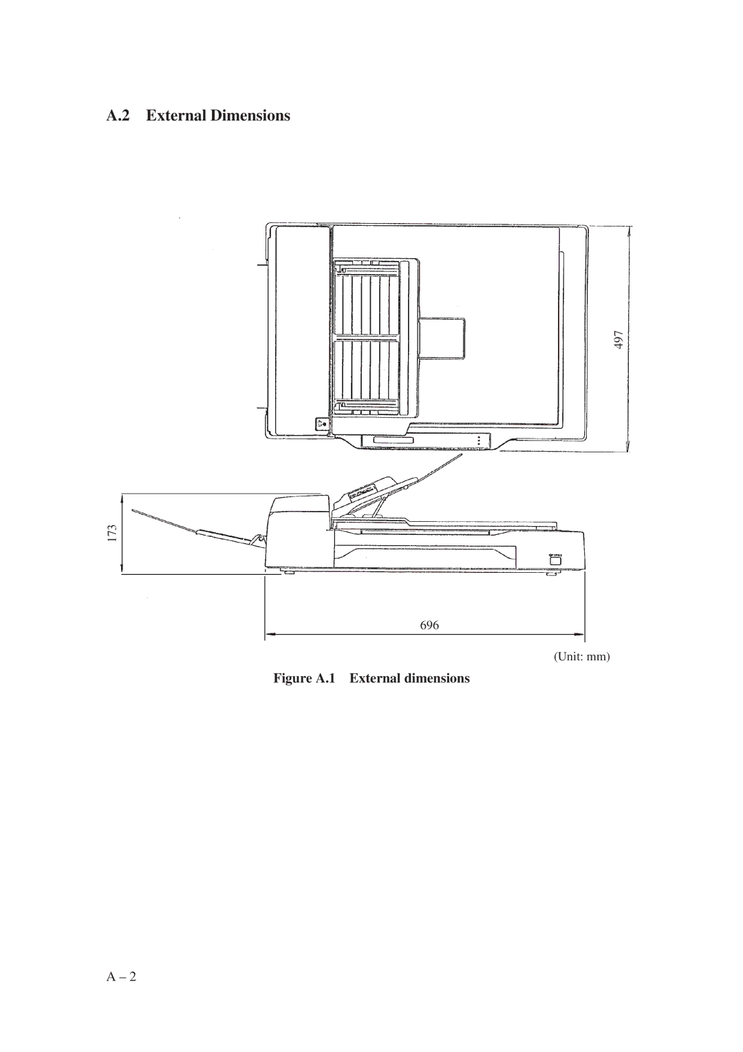 Fujitsu M3097G+, M3097E+ manual External Dimensions, Figure A.1 External dimensions 