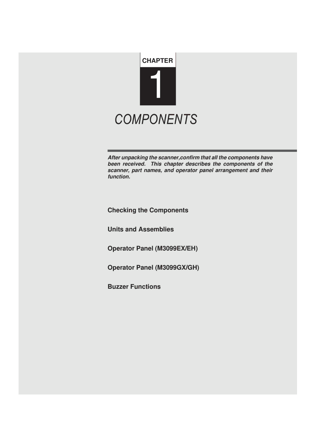 Fujitsu M3099GH, M3099GX, M3099EX, M3099EH manual Components 