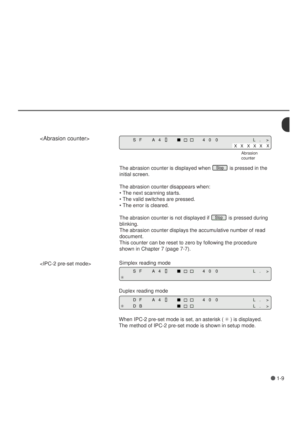 Fujitsu M3099EX, M3099GX, M3099GH, M3099EH manual Abrasion counter 