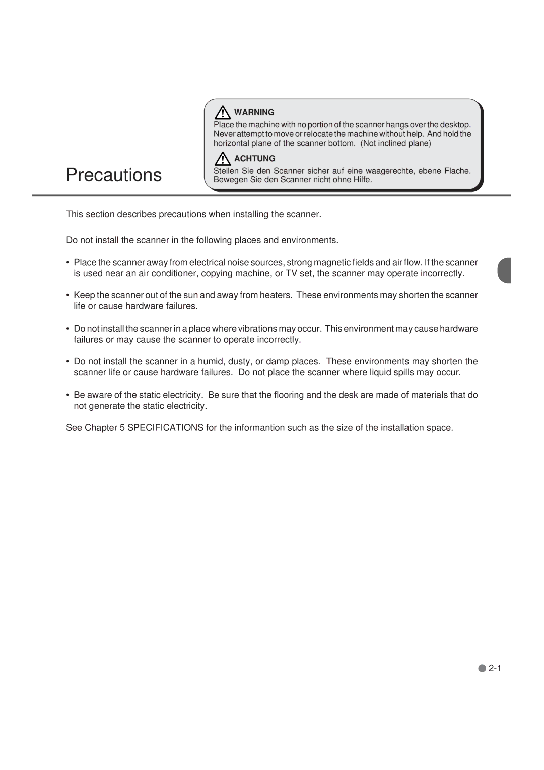 Fujitsu M3099GH, M3099GX, M3099EX, M3099EH manual Precautions, Achtung 