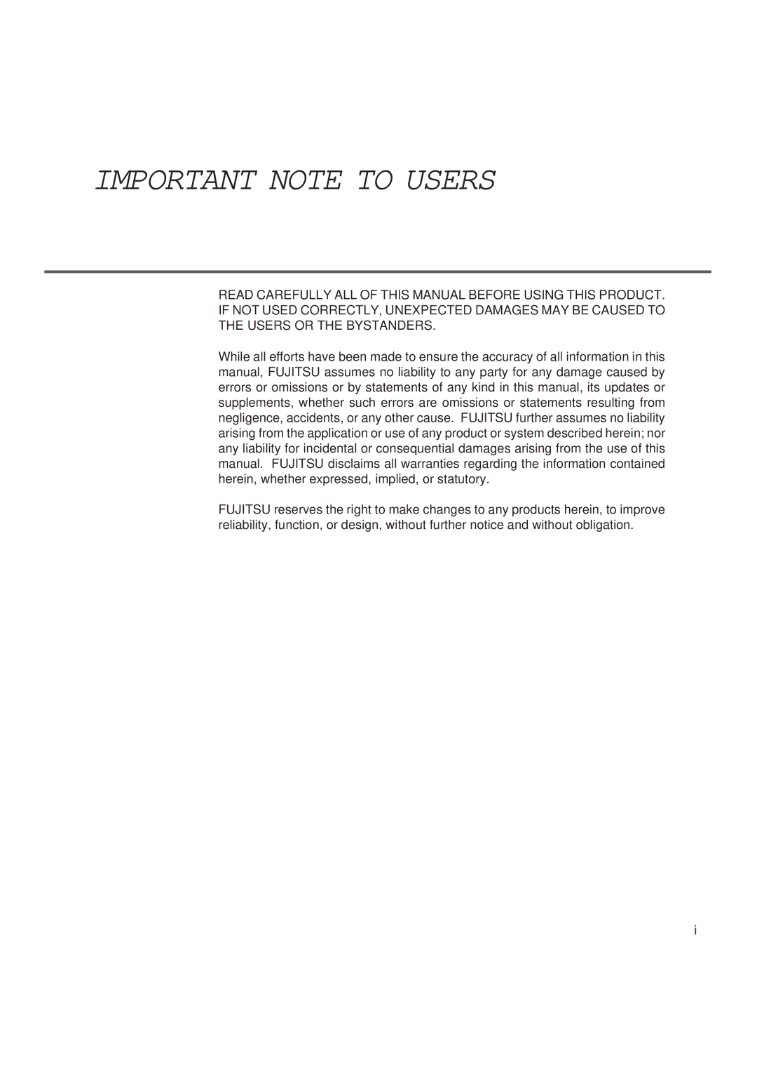 Fujitsu M3099EX, M3099GX, M3099GH, M3099EH manual Important Note to Users 