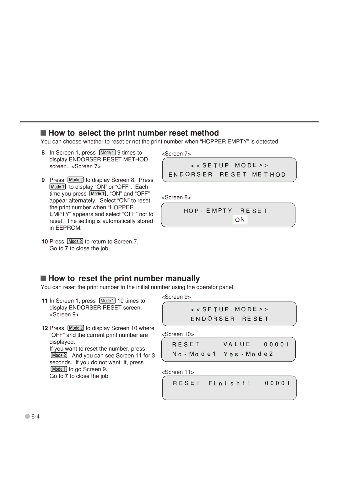 Fujitsu M3099GX, M3099GH, M3099EX How to select the print number reset method, How to reset the print number manually 