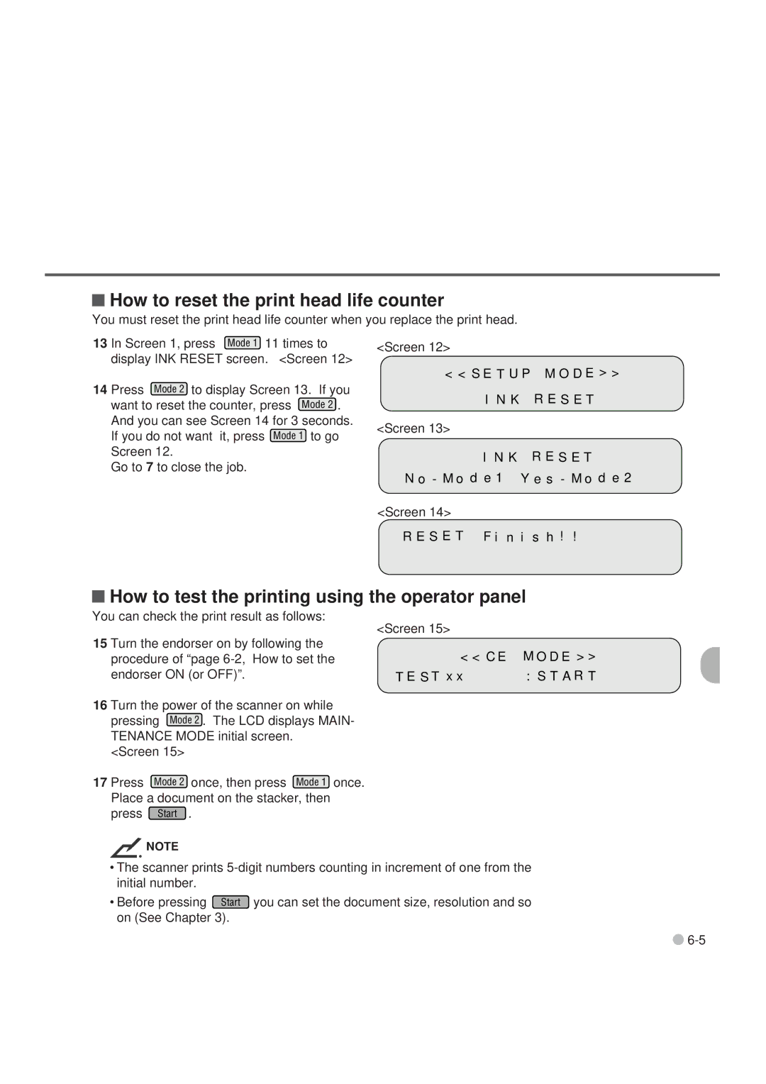 Fujitsu M3099GH, M3099GX manual How to reset the print head life counter, How to test the printing using the operator panel 