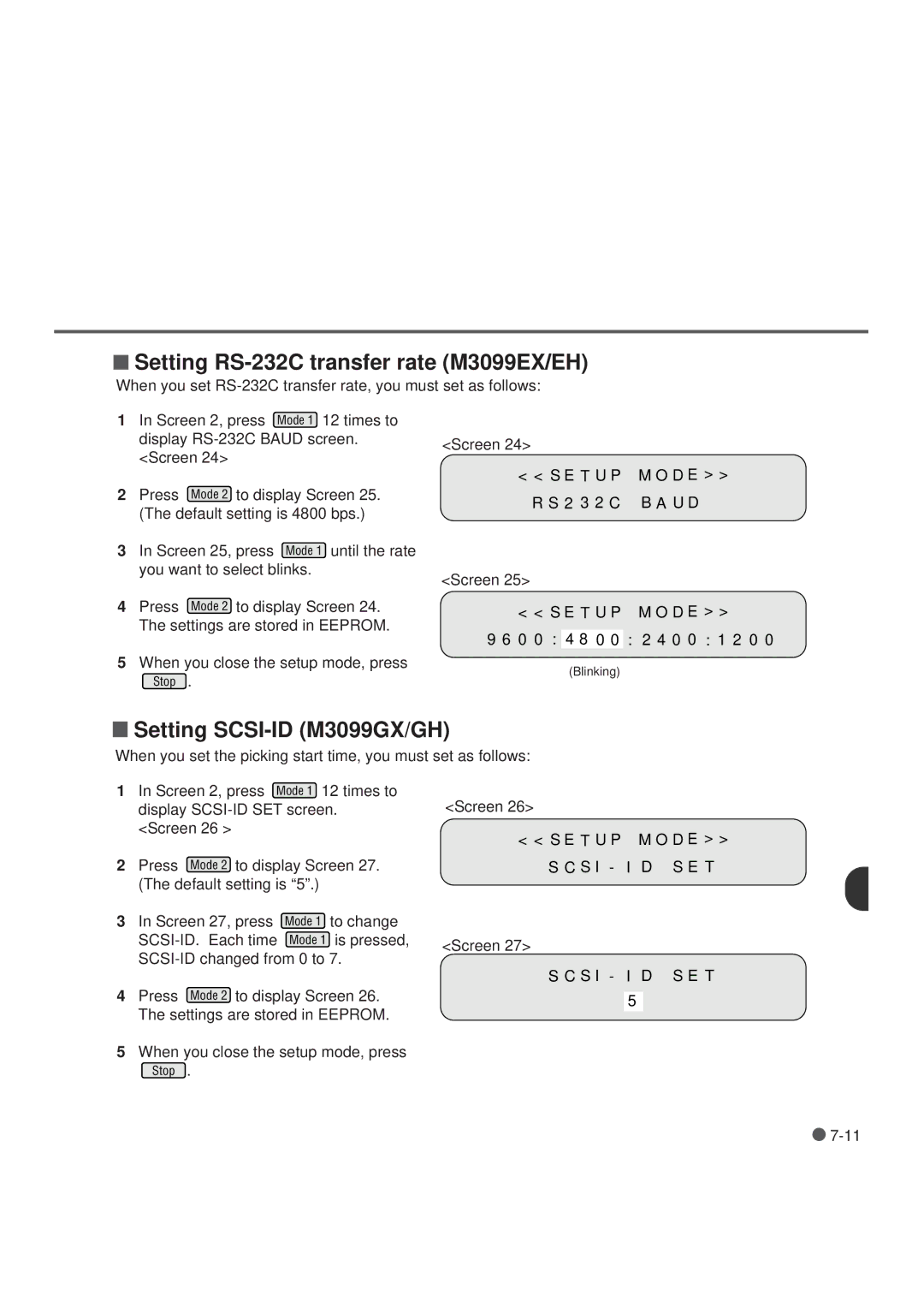 Fujitsu M3099GH, M3099EH manual Setting RS-232C transfer rate M3099EX/EH, Setting SCSI-ID M3099GX/GH 