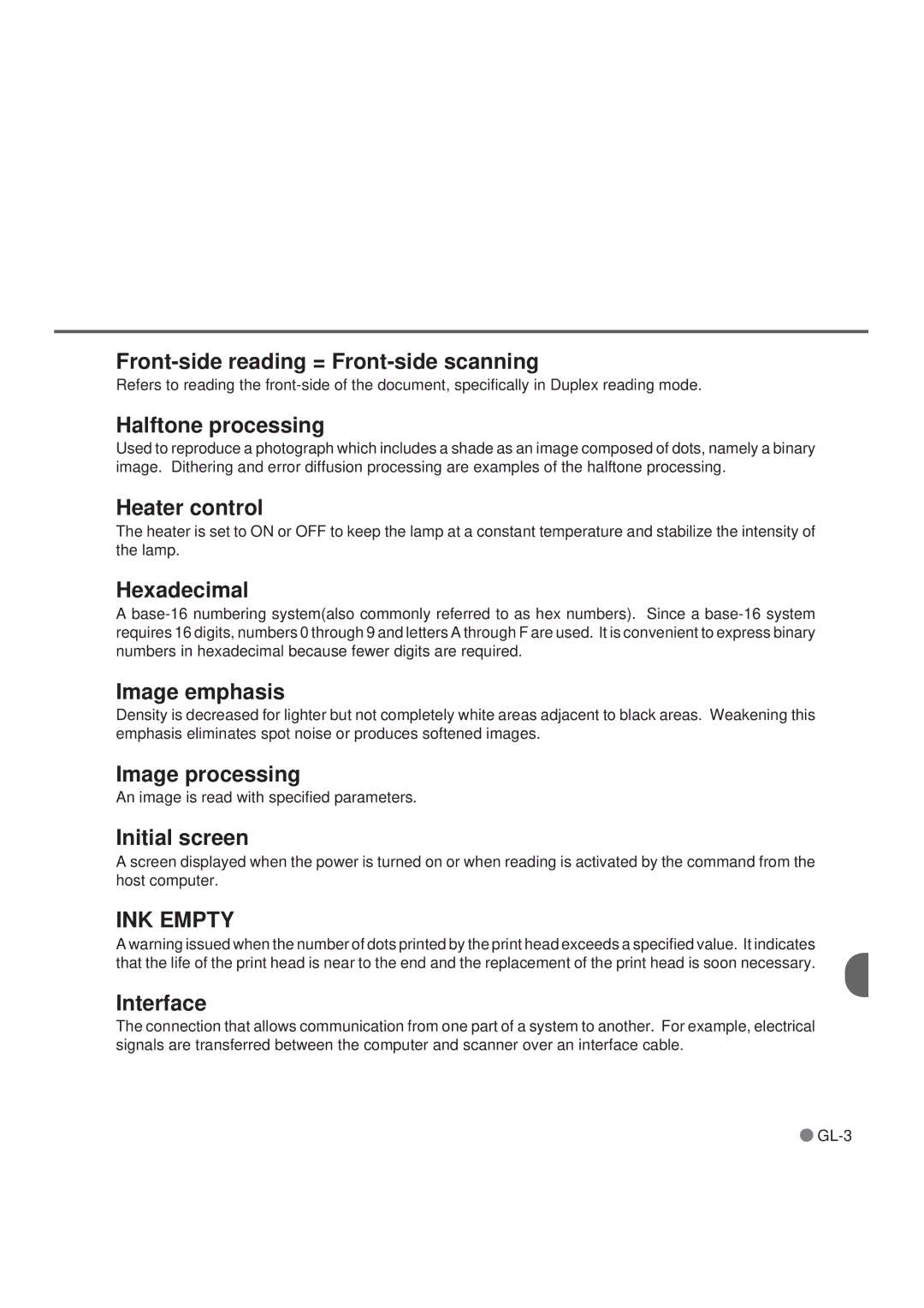 Fujitsu M3099GX Front-side reading = Front-side scanning, Halftone processing, Heater control, Hexadecimal, Image emphasis 