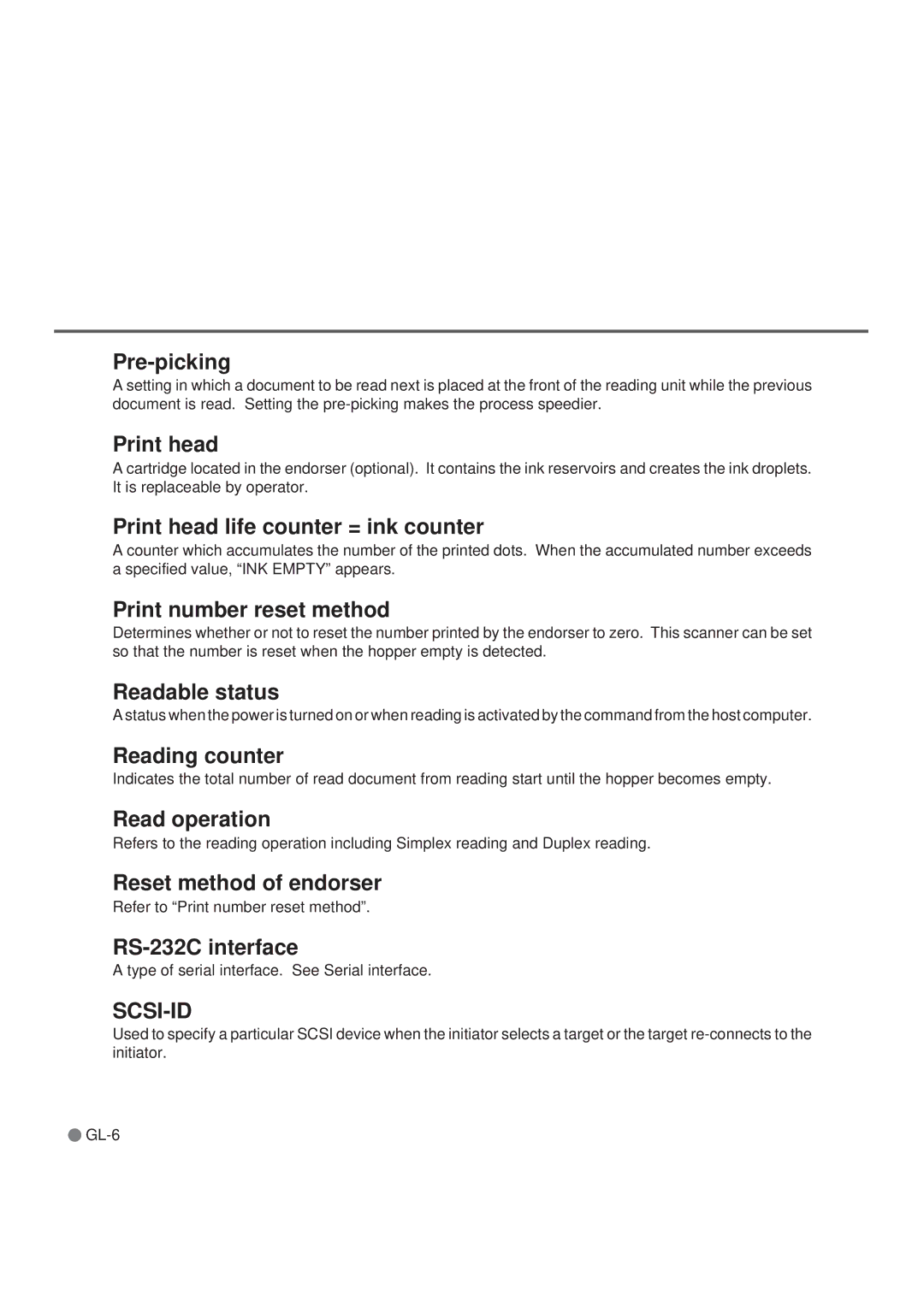 Fujitsu M3099EH manual Pre-picking, Print head life counter = ink counter, Print number reset method, Readable status 