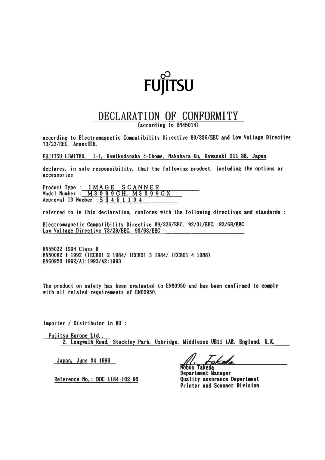 Fujitsu M3099EH, M3099GX, M3099GH, M3099EX manual 