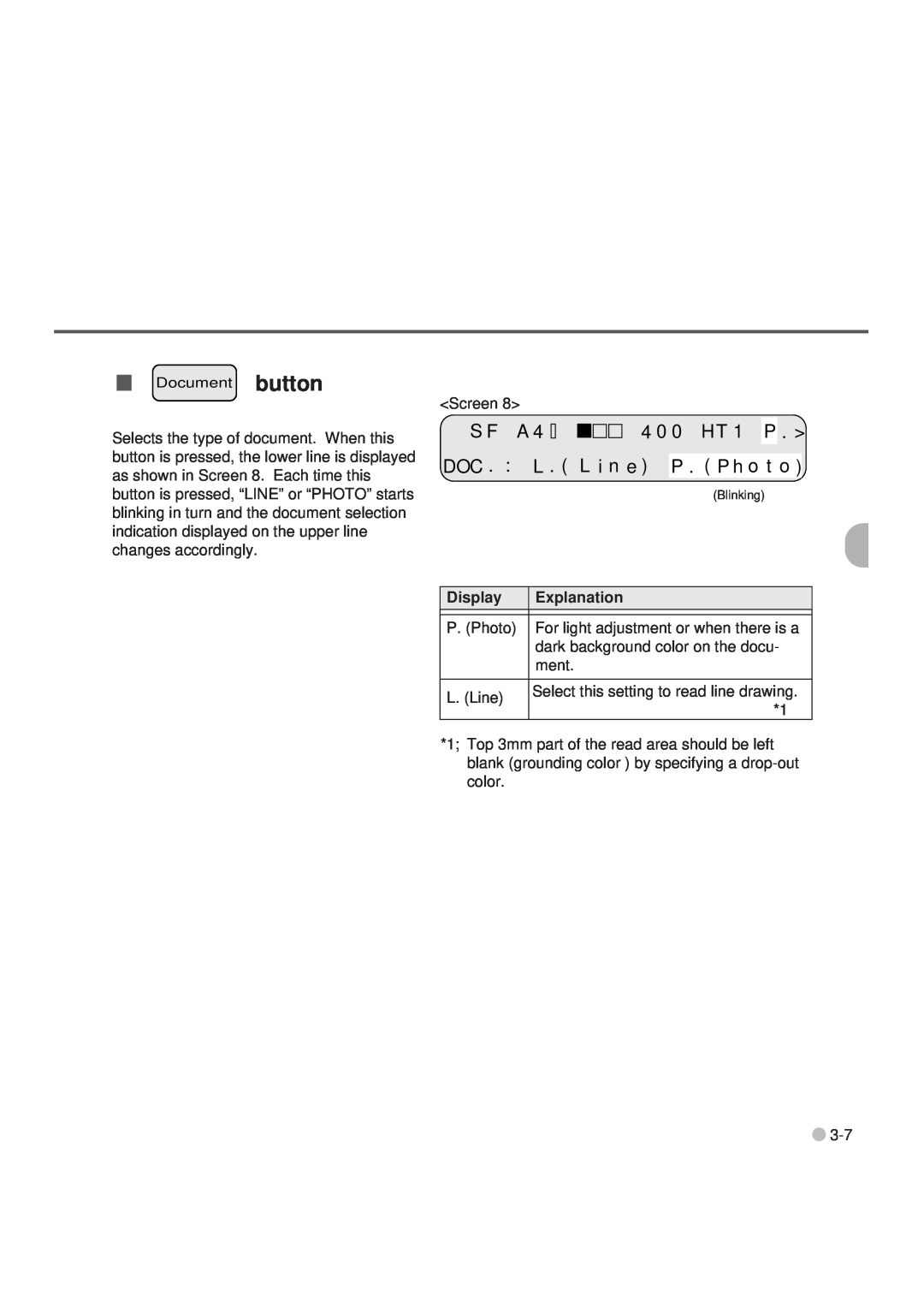 Fujitsu M3099EX, M3099GX, M3099GH, M3099EH manual Display, Explanation, Document button 