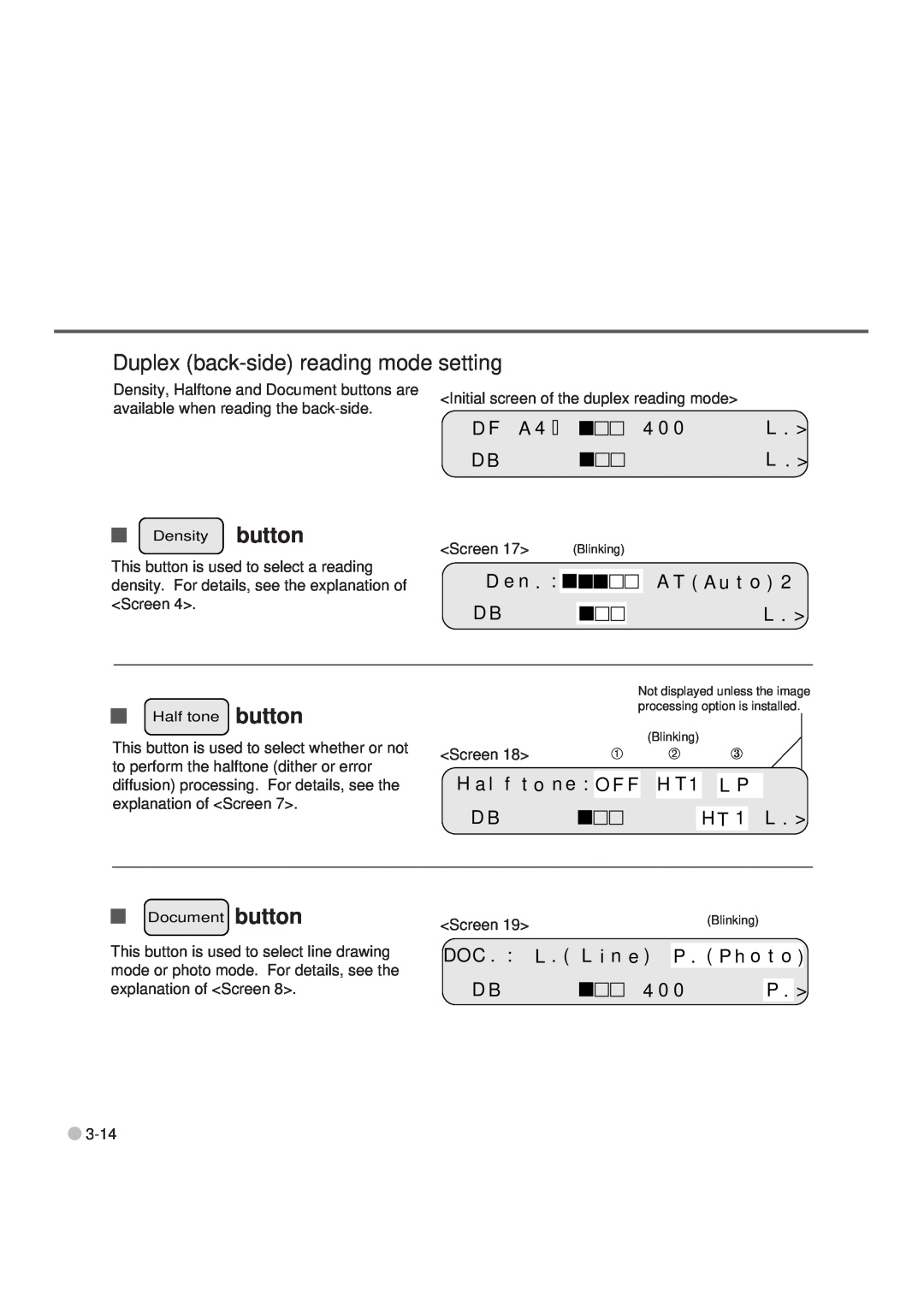 Fujitsu M3099GH, M3099GX, M3099EX, M3099EH manual Duplex back-side reading mode setting, Not displayed unless the image 