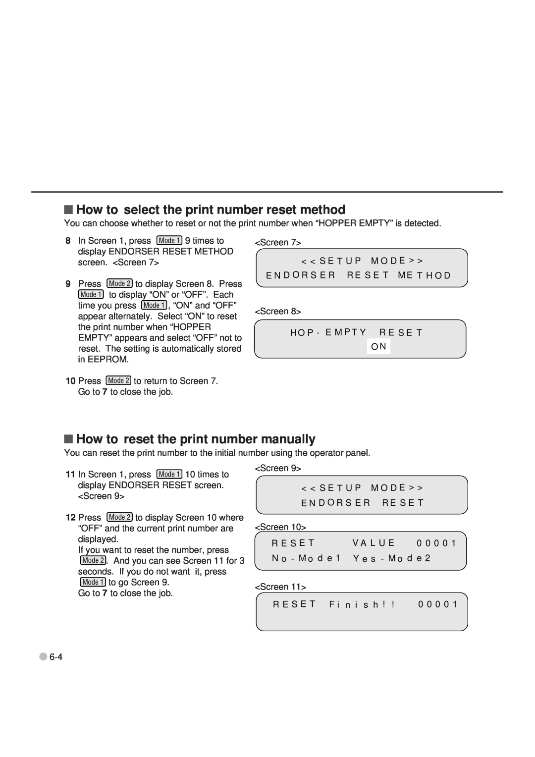 Fujitsu M3099GX, M3099GH, M3099EX How to select the print number reset method, How to reset the print number manually 
