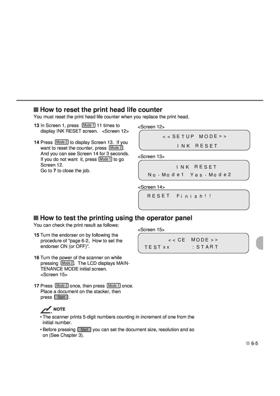 Fujitsu M3099GH manual How to reset the print head life counter, How to test the printing using the operator panel, Start 