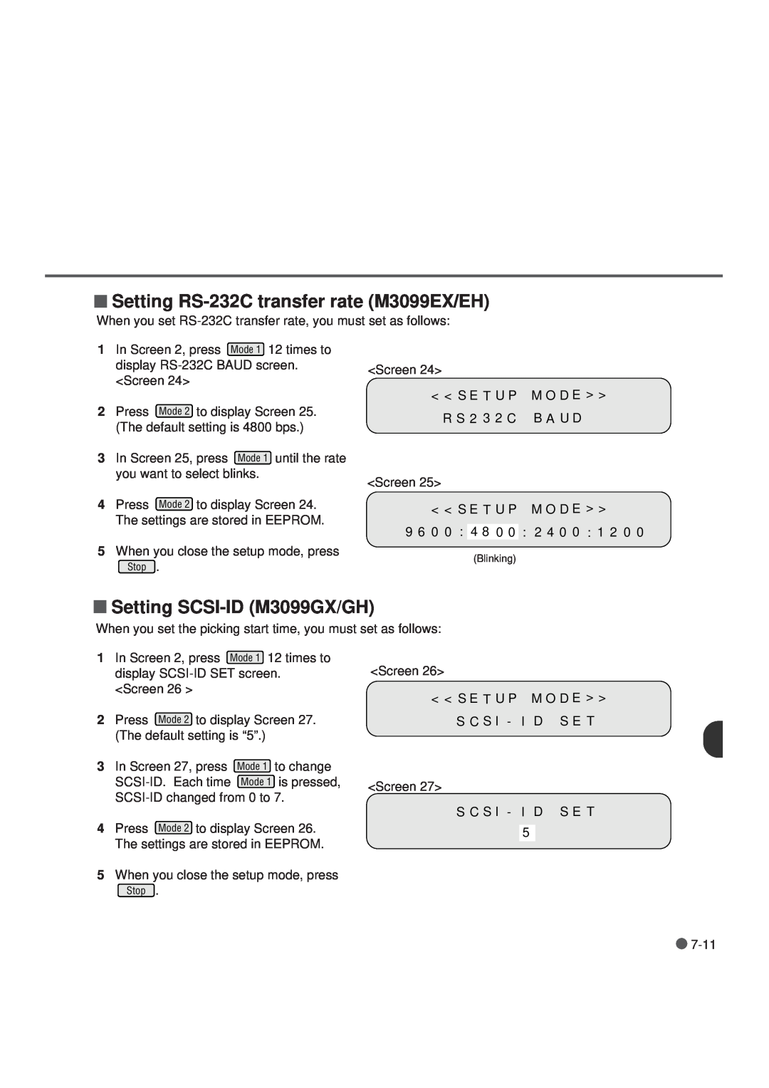 Fujitsu M3099GH, M3099EH manual Setting RS-232C transfer rate M3099EX/EH, Setting SCSI-ID M3099GX/GH 
