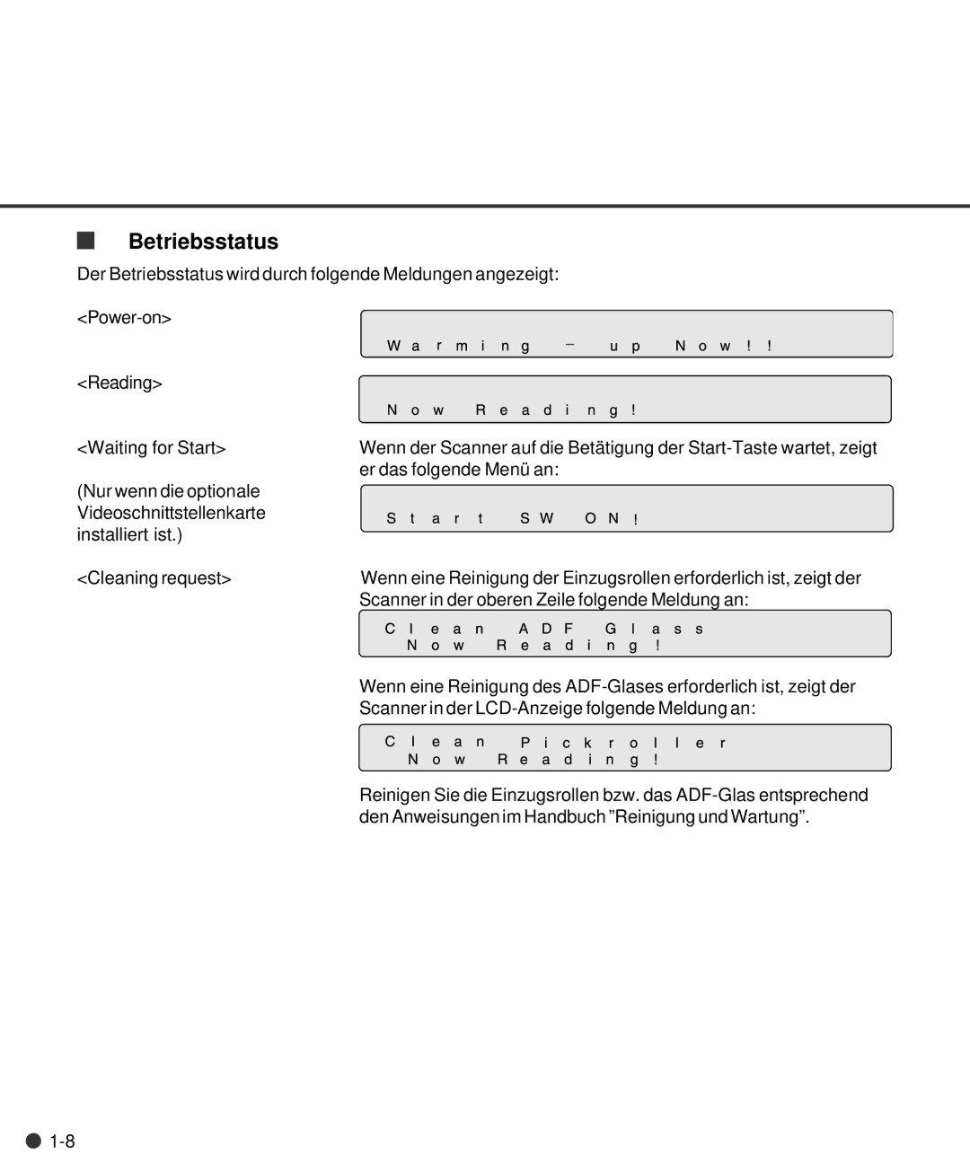 Fujitsu M4097D manual Betriebsstatus 