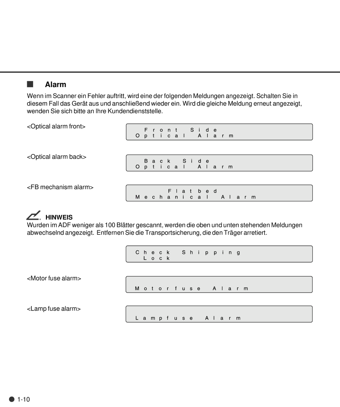 Fujitsu M4097D manual Alarm 