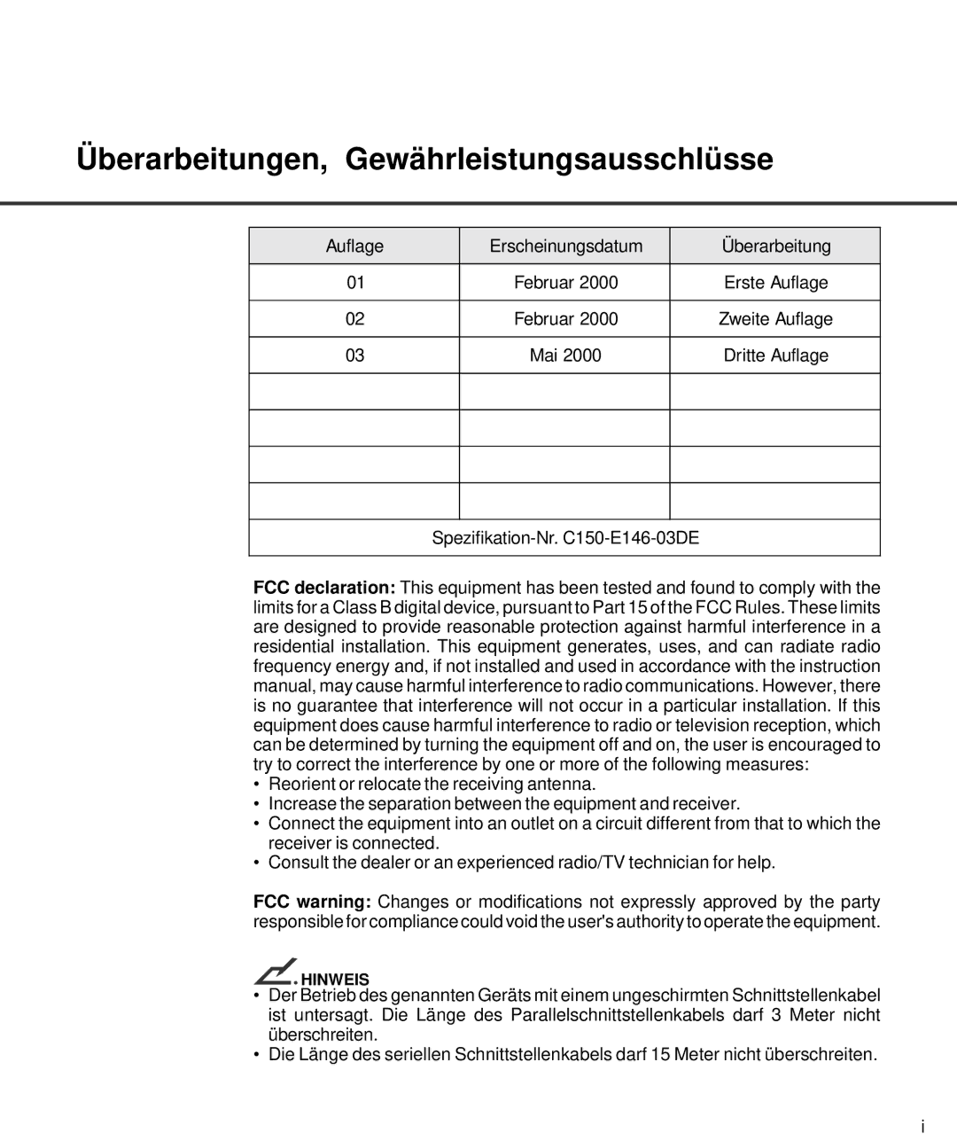 Fujitsu M4097D manual Überarbeitungen, Gewährleistungsausschlüsse 