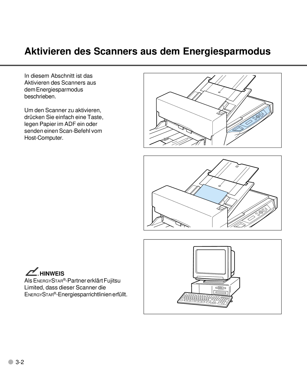 Fujitsu M4097D manual Aktivieren des Scanners aus dem Energiesparmodus 