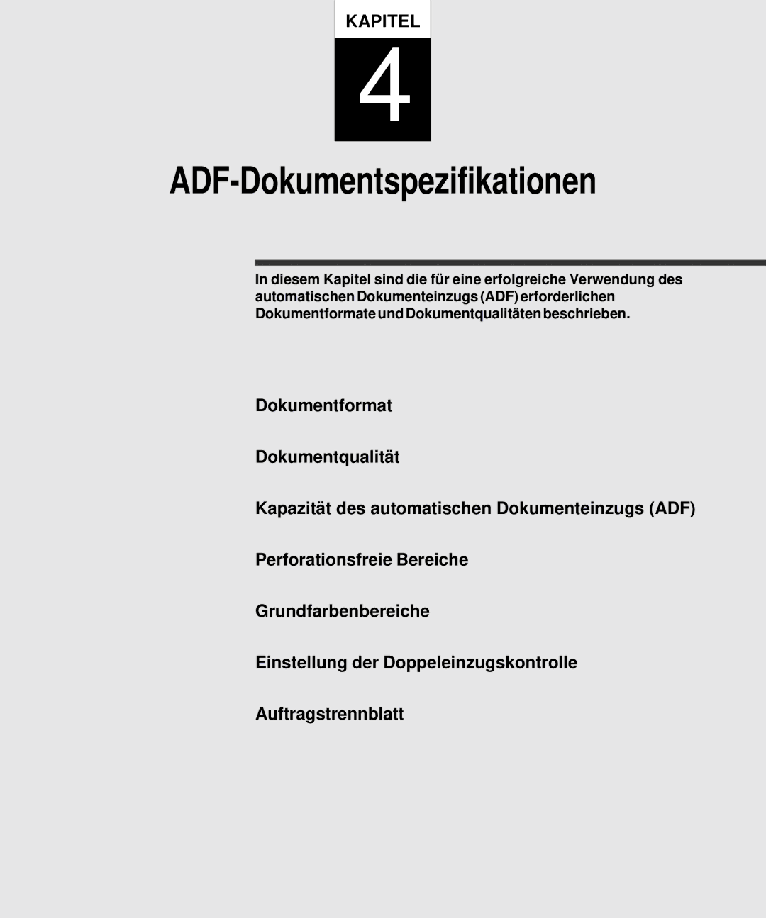 Fujitsu M4097D manual ADF-Dokumentspezifikationen 