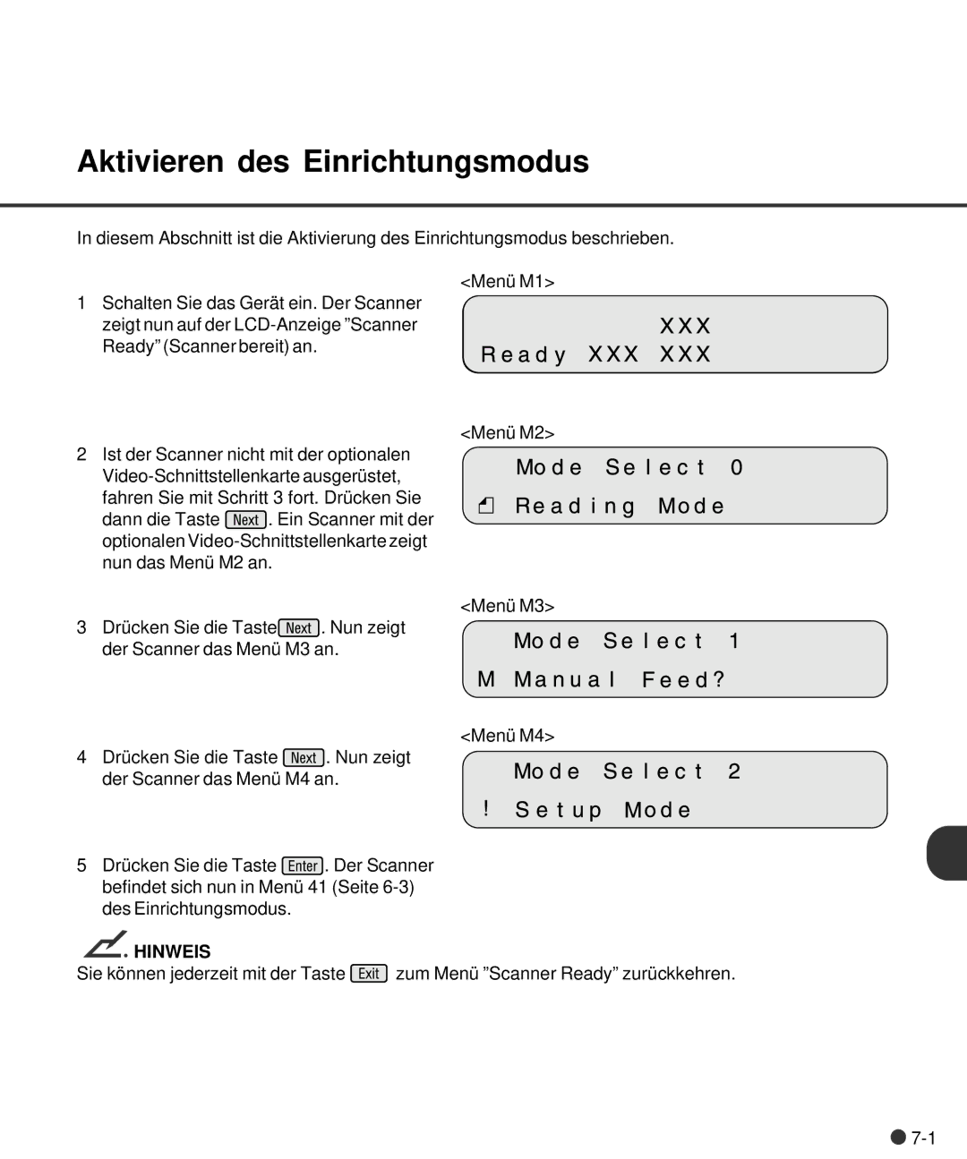 Fujitsu M4097D manual Aktivieren des Einrichtungsmodus 