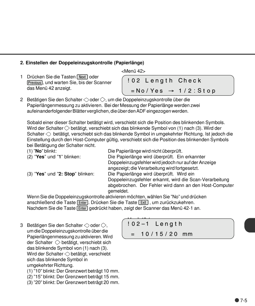 Fujitsu M4097D manual Einstellen der Doppeleinzugskontrolle Papierlä nge 