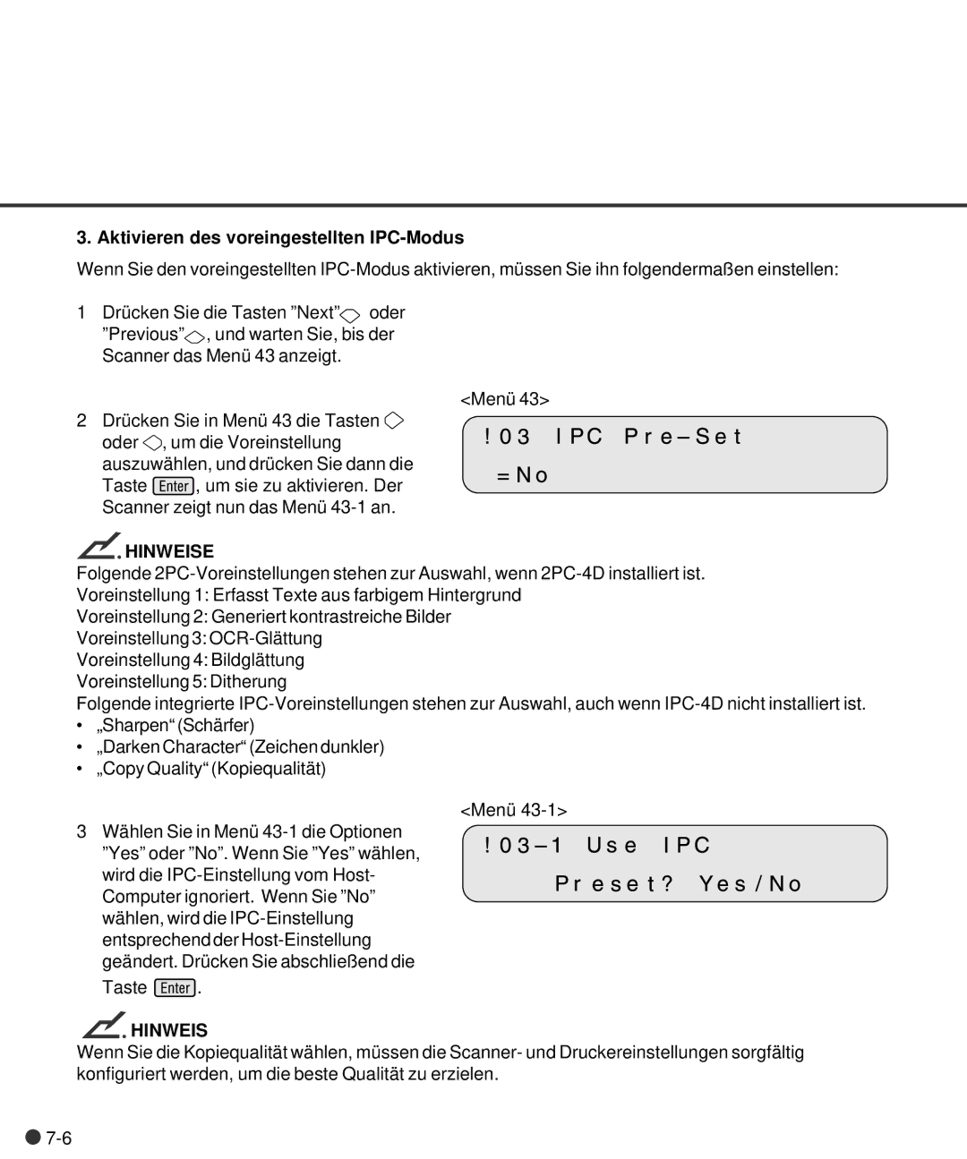 Fujitsu M4097D manual Aktivieren des voreingestellten IPC-Modus 