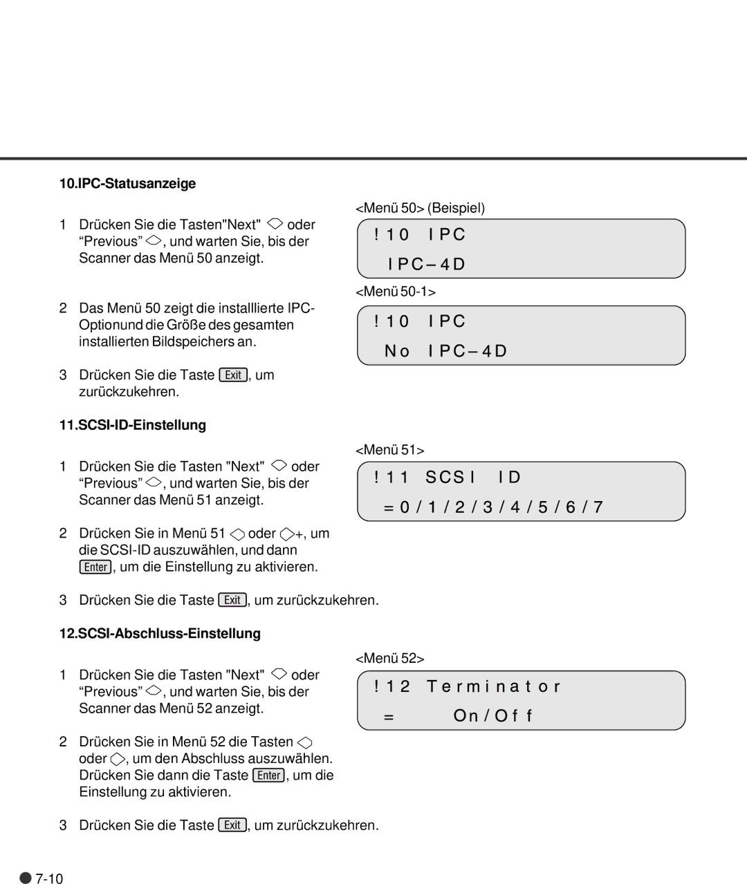 Fujitsu M4097D manual IPC-Statusanzeige, SCSI-ID-Einstellung, SCSI-Abschluss-Einstellung 