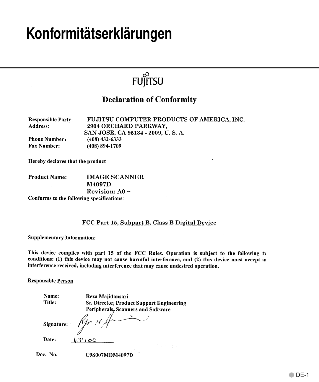 Fujitsu M4097D manual Konformitätserklärungen 