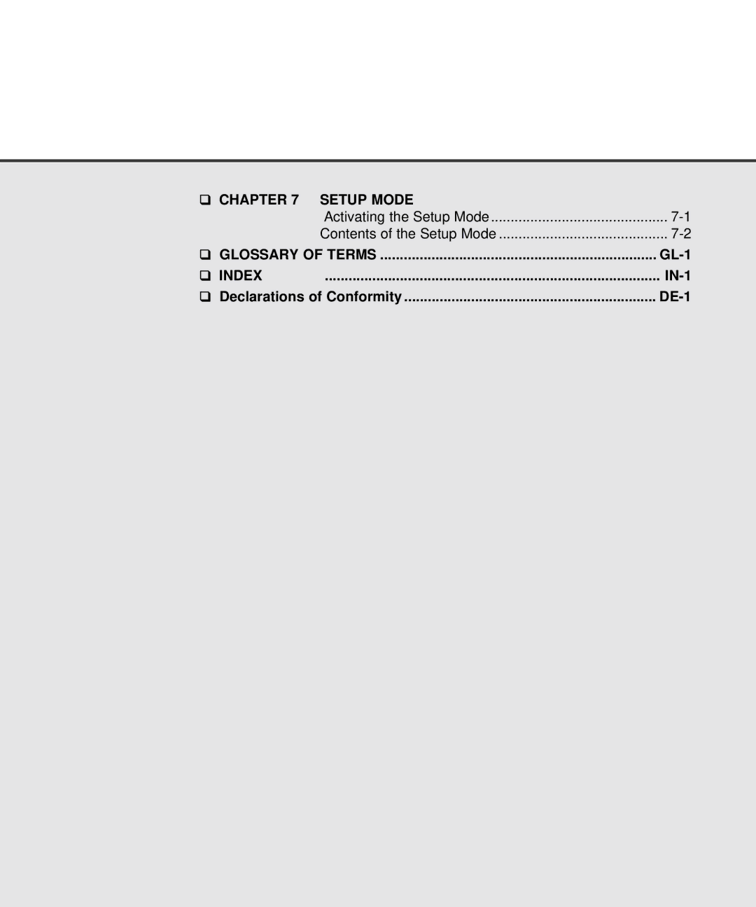 Fujitsu M4097D manual Activating the Setup Mode Contents of the Setup Mode, GL-1, IN-1, DE-1 