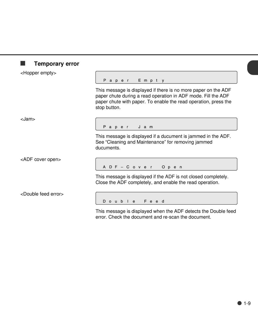 Fujitsu M4097D manual Temporary error 