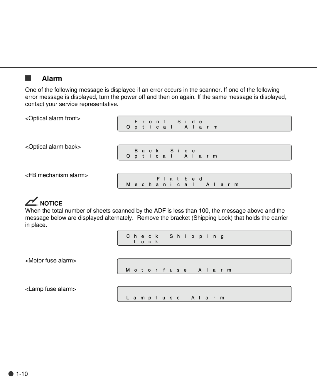 Fujitsu M4097D manual Alarm 