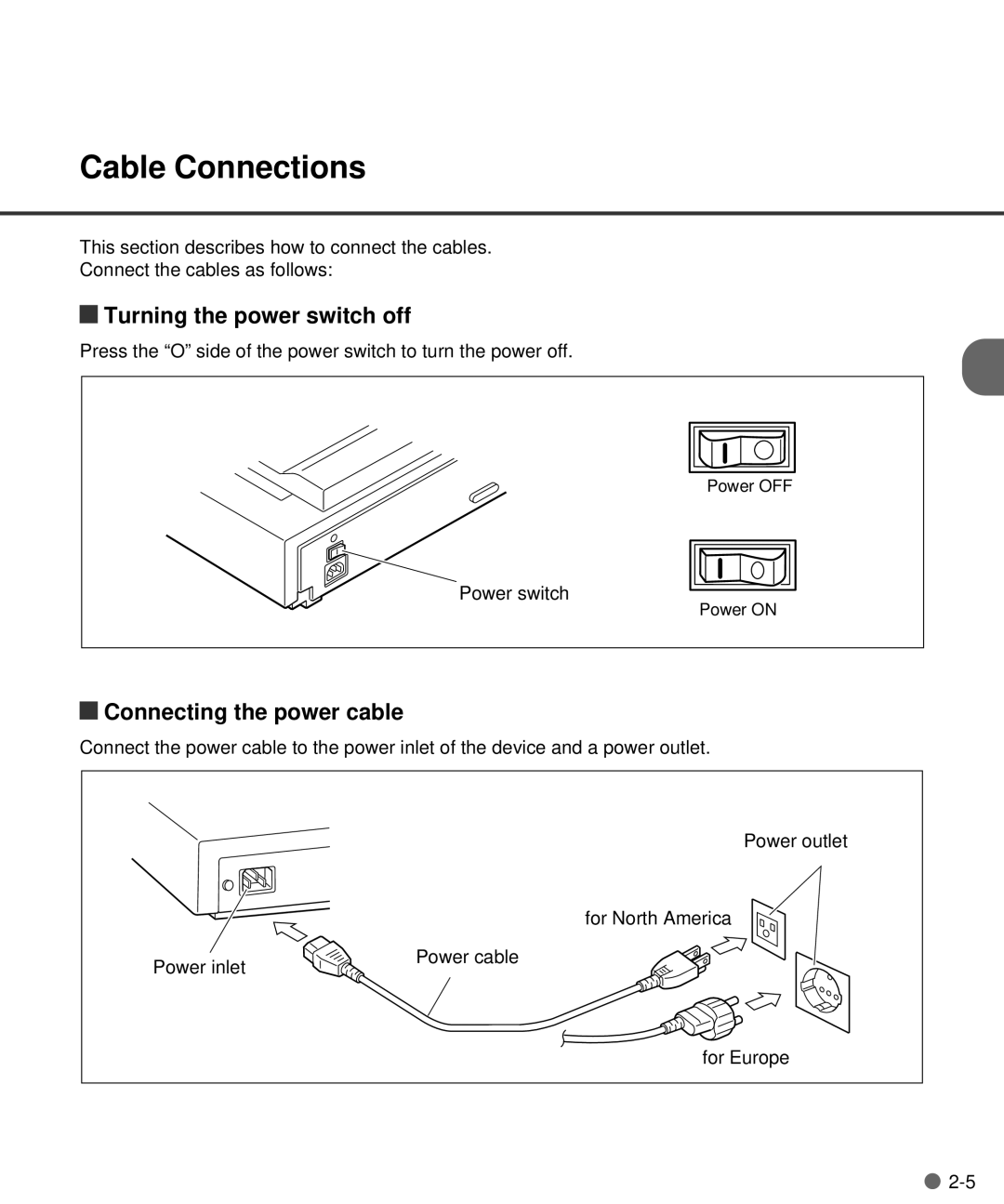 Fujitsu M4097D manual Cable Connections, Connecting the power cable 