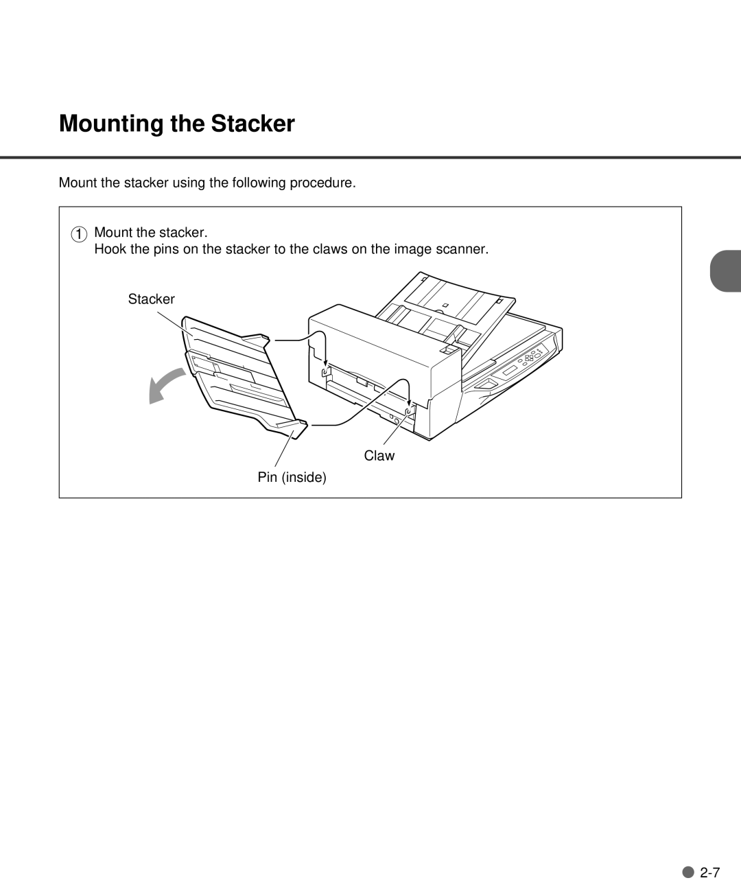 Fujitsu M4097D manual Mounting the Stacker 