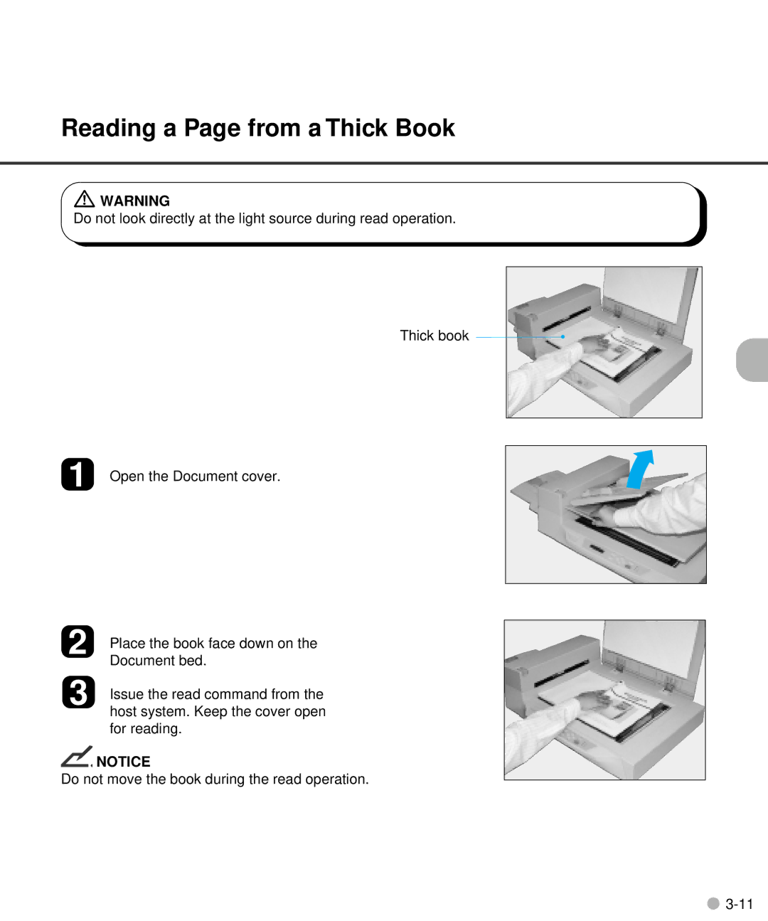 Fujitsu M4097D manual Reading a Page from a Thick Book 