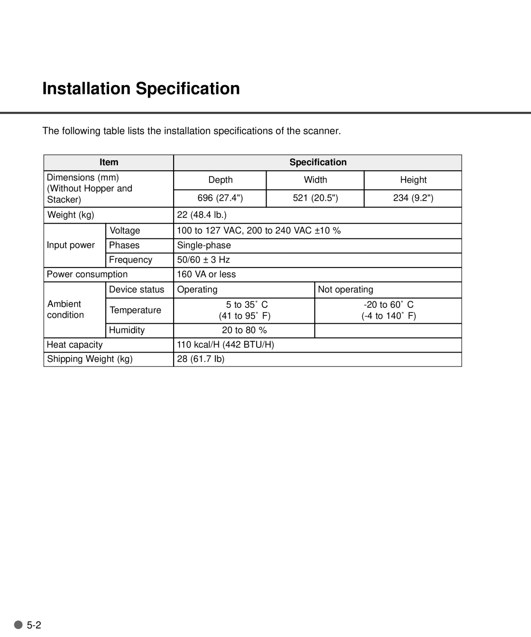 Fujitsu M4097D manual Installation Specification 