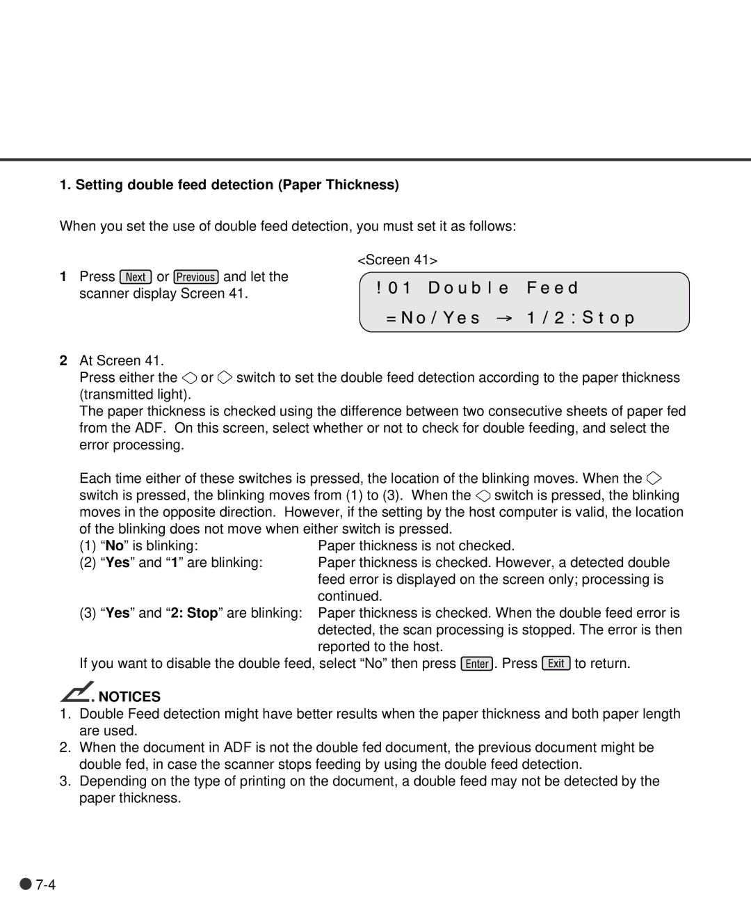 Fujitsu M4097D manual Setting double feed detection Paper Thickness 