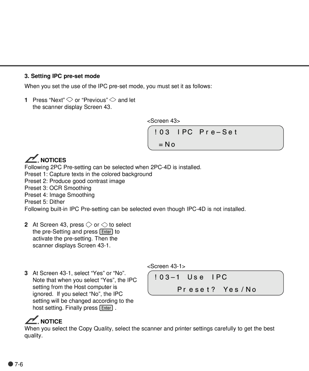 Fujitsu M4097D manual Setting IPC pre-set mode 