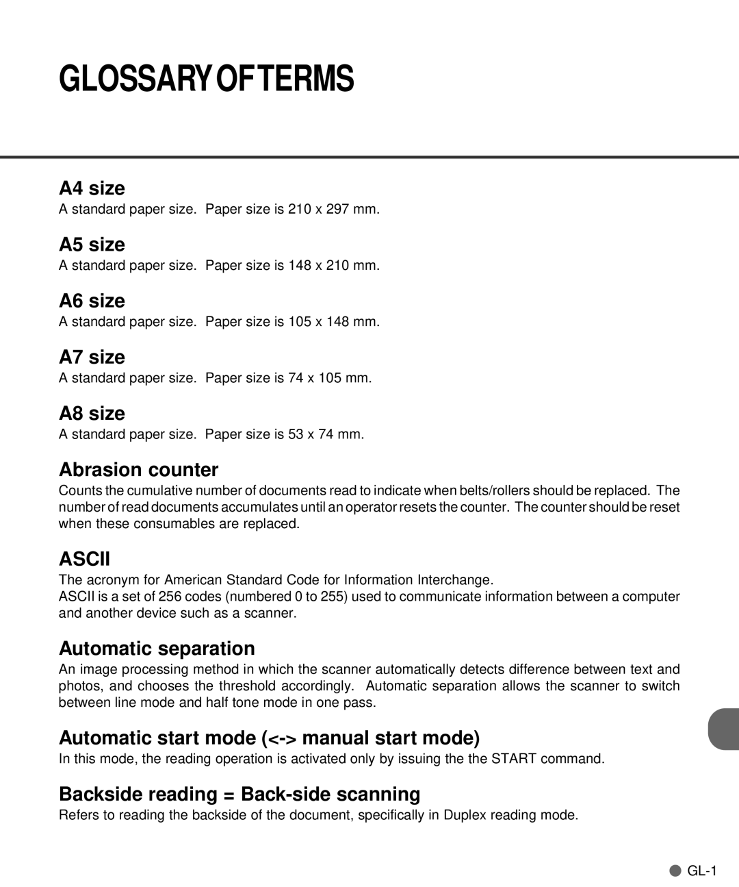 Fujitsu M4097D manual Glossaryofterms, Abrasion counter 